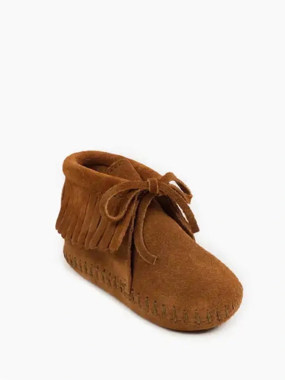 Kids Suede Fringe Moccasin Bootie in Brown